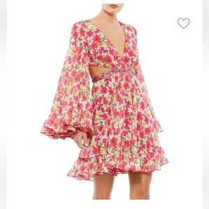 Mac Duggal Mini Dress 8 Floral Cut Out Beaded Flowy Romantic‎ Wedding Guest NWT